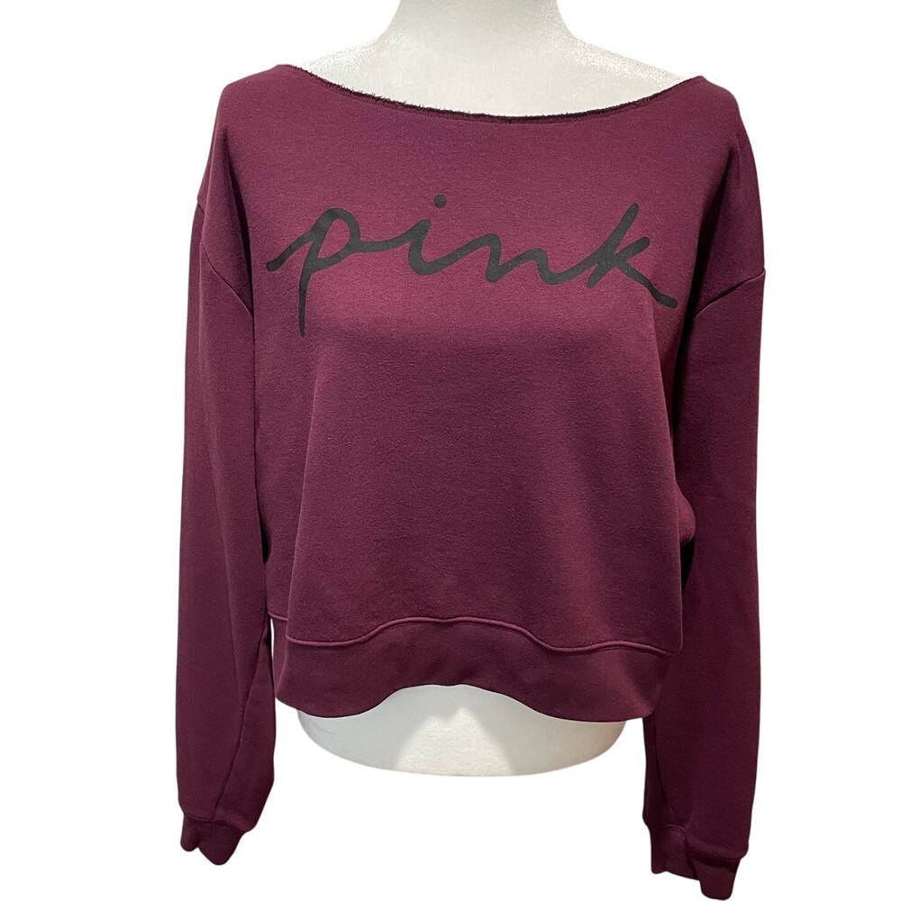 PINK Victoria's Secret Burgundy 'pink' Graphic Cropped Sweatshirt